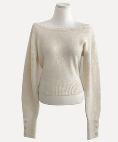 배론 버튼 포인트 원숄더 울 보카시 오프숄더 긴팔니트