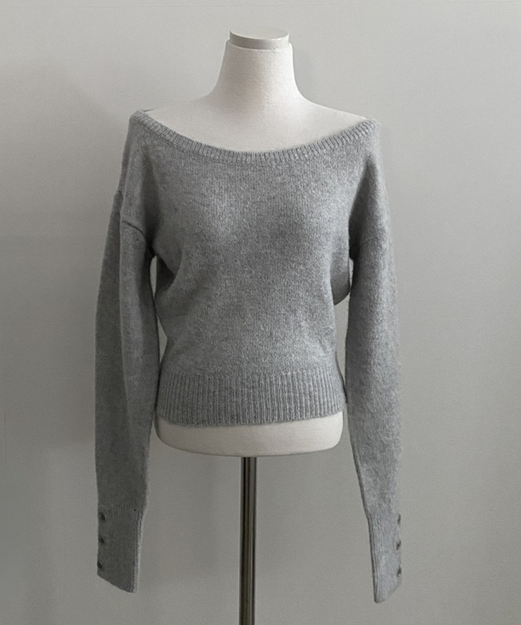 배론 버튼 포인트 원숄더 울 보카시 오프숄더 긴팔니트