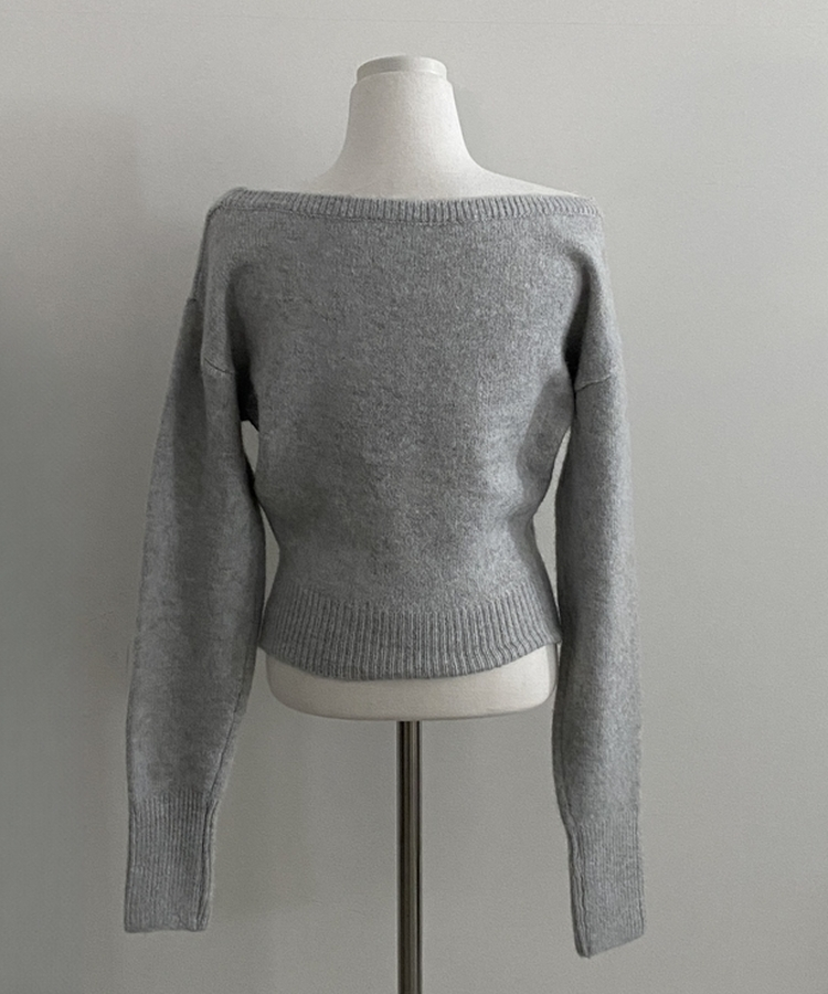 배론 버튼 포인트 원숄더 울 보카시 오프숄더 긴팔니트