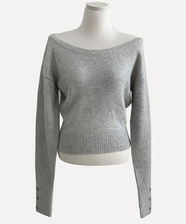 배론 버튼 포인트 원숄더 울 보카시 오프숄더 긴팔니트