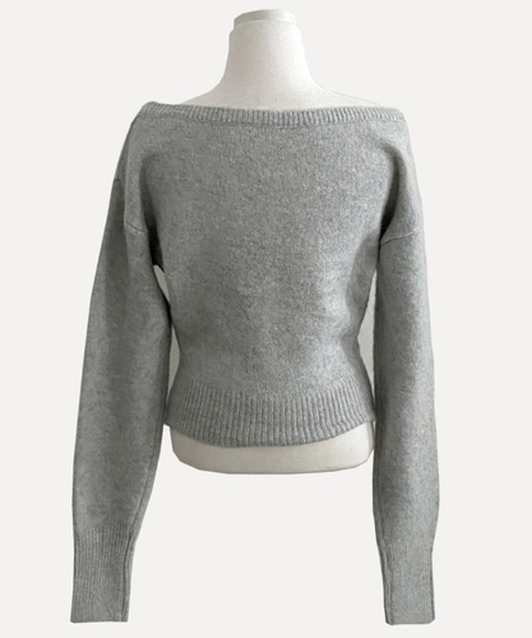 배론 버튼 포인트 원숄더 울 보카시 오프숄더 긴팔니트