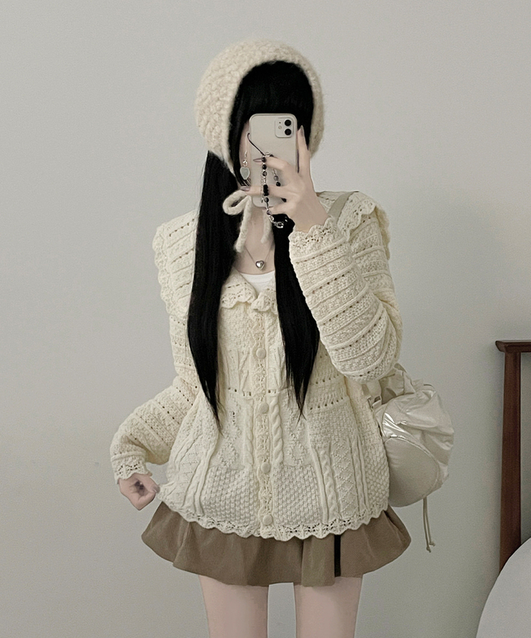 뷰어세일러카라펀칭루즈핏니트가디건