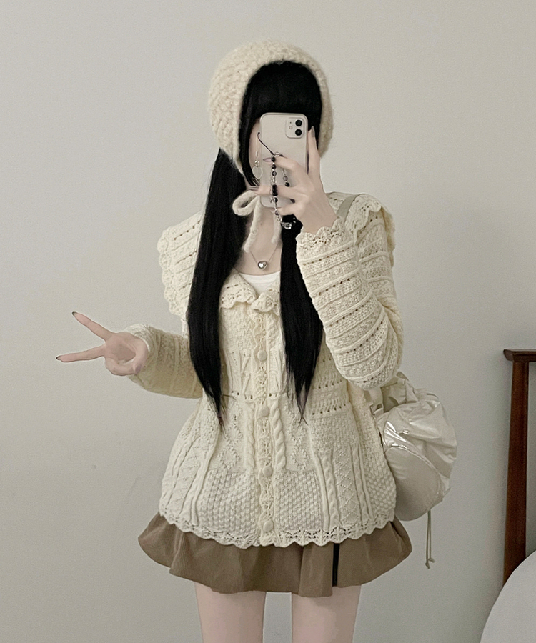 뷰어세일러카라펀칭루즈핏니트가디건