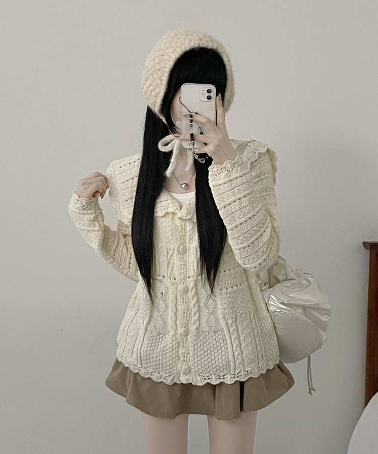 뷰어세일러카라펀칭루즈핏니트가디건