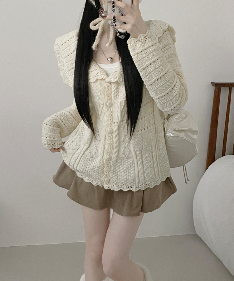 뷰어세일러카라펀칭루즈핏니트가디건