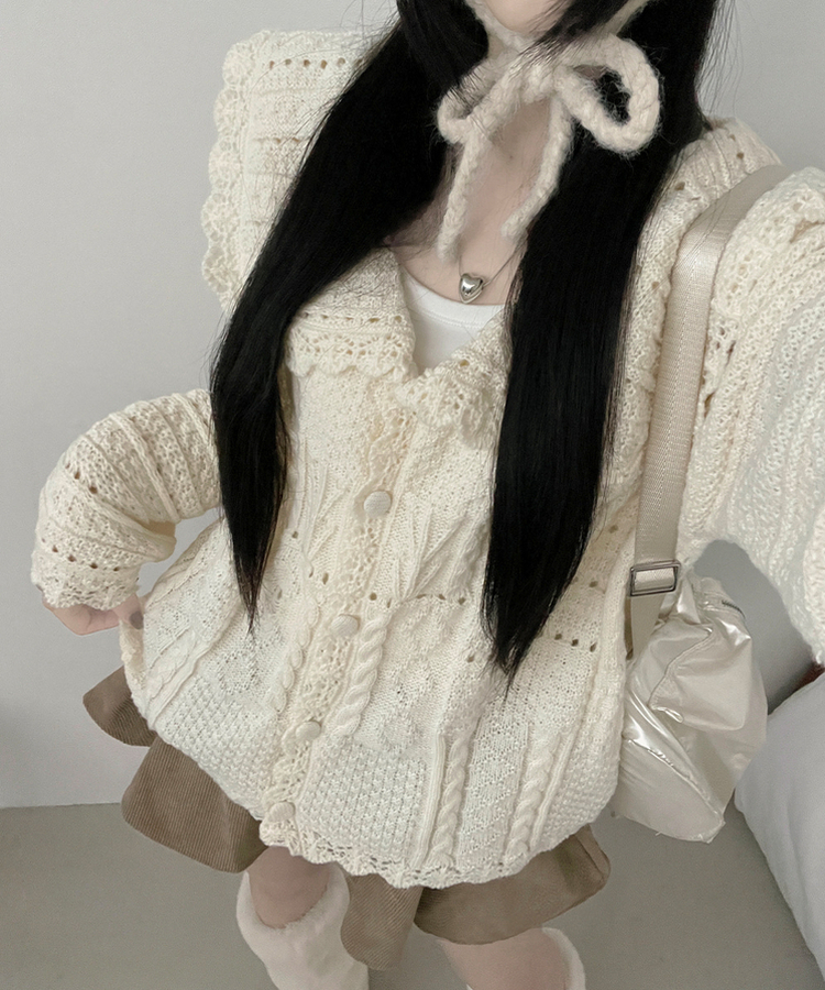 뷰어세일러카라펀칭루즈핏니트가디건