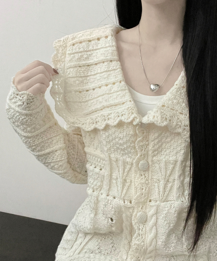 뷰어세일러카라펀칭루즈핏니트가디건