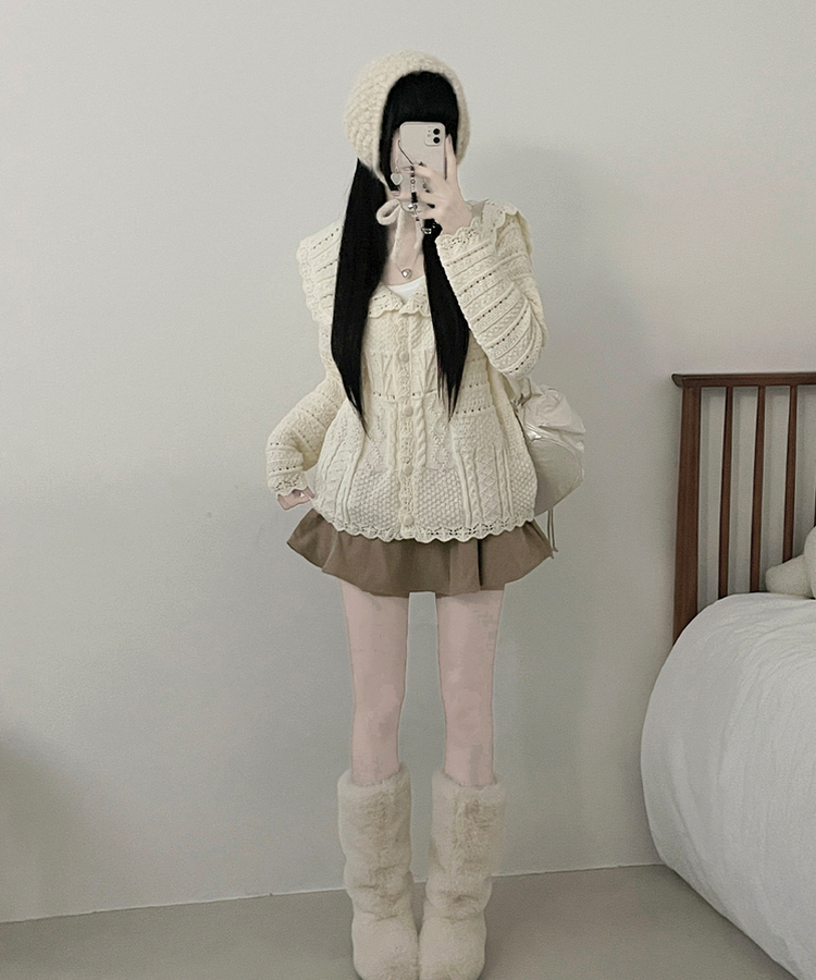 뷰어세일러카라펀칭루즈핏니트가디건