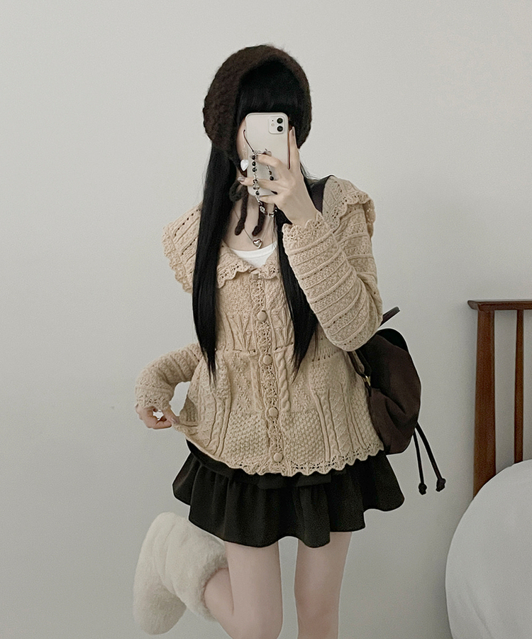 뷰어세일러카라펀칭루즈핏니트가디건