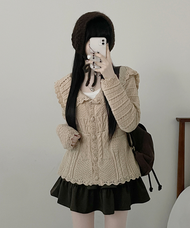 뷰어세일러카라펀칭루즈핏니트가디건