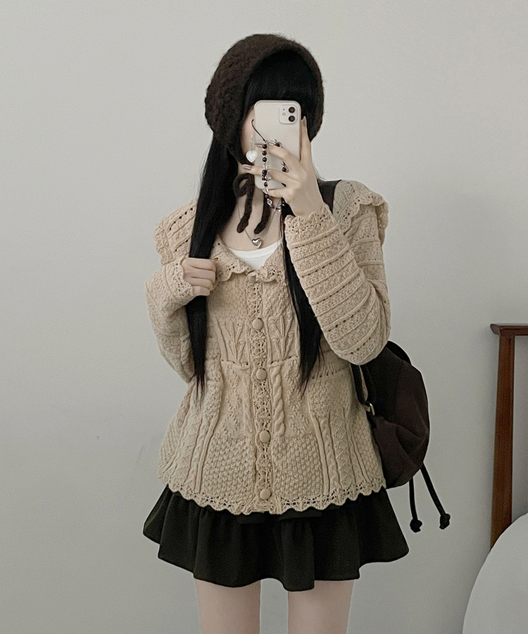 뷰어세일러카라펀칭루즈핏니트가디건