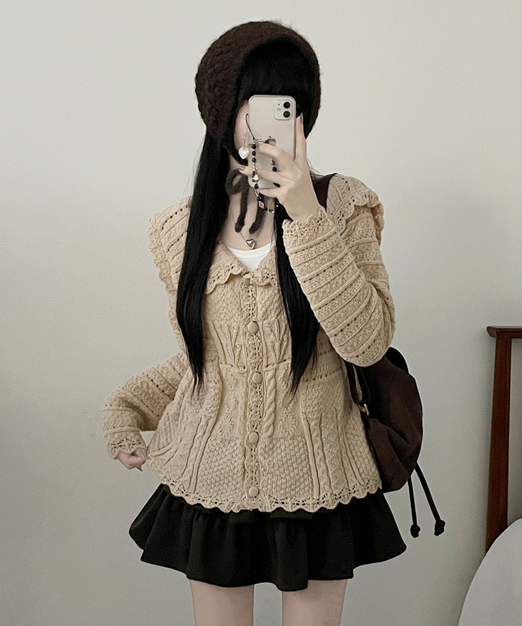 뷰어세일러카라펀칭루즈핏니트가디건