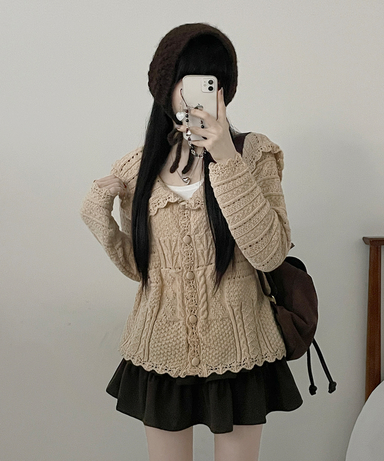 뷰어세일러카라펀칭루즈핏니트가디건