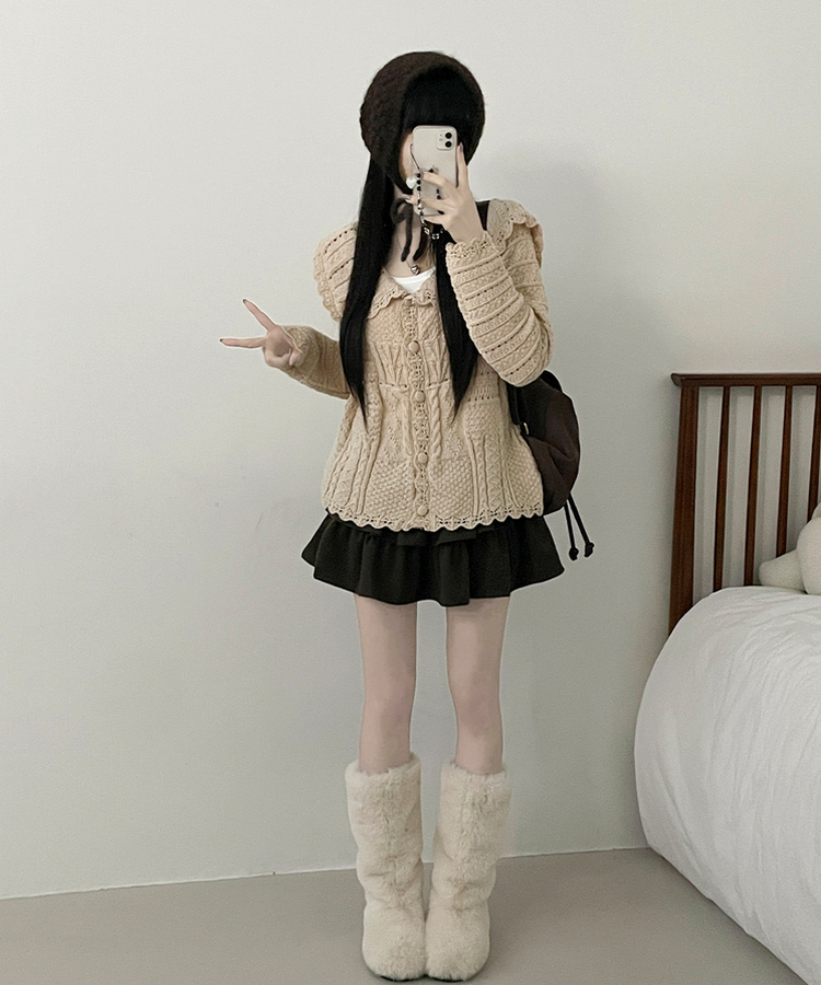 뷰어세일러카라펀칭루즈핏니트가디건