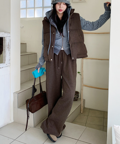 【起毛】サイドスリットバンディングパンツ BROWN