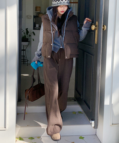 【起毛】サイドスリットバンディングパンツ BROWN