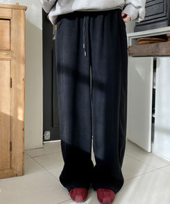 【起毛】サイドスリットバンディングパンツ BLACK