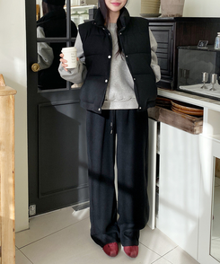 【起毛】サイドスリットバンディングパンツ BLACK