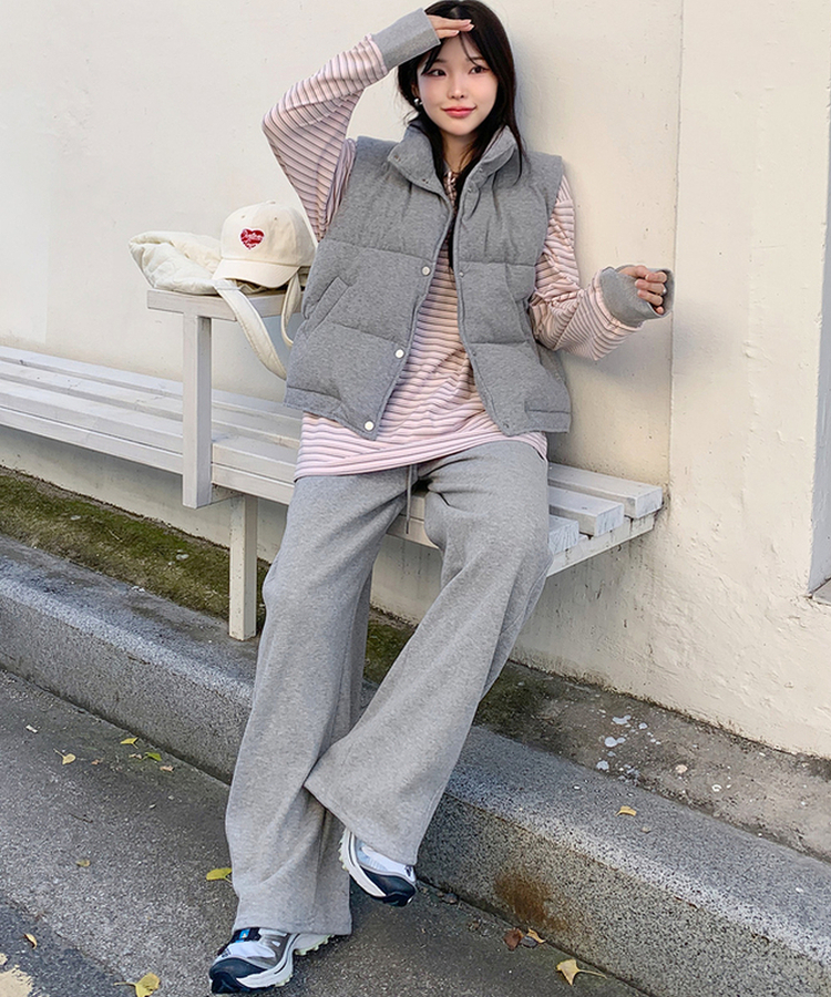 【起毛】サイドスリットバンディングパンツ GREY