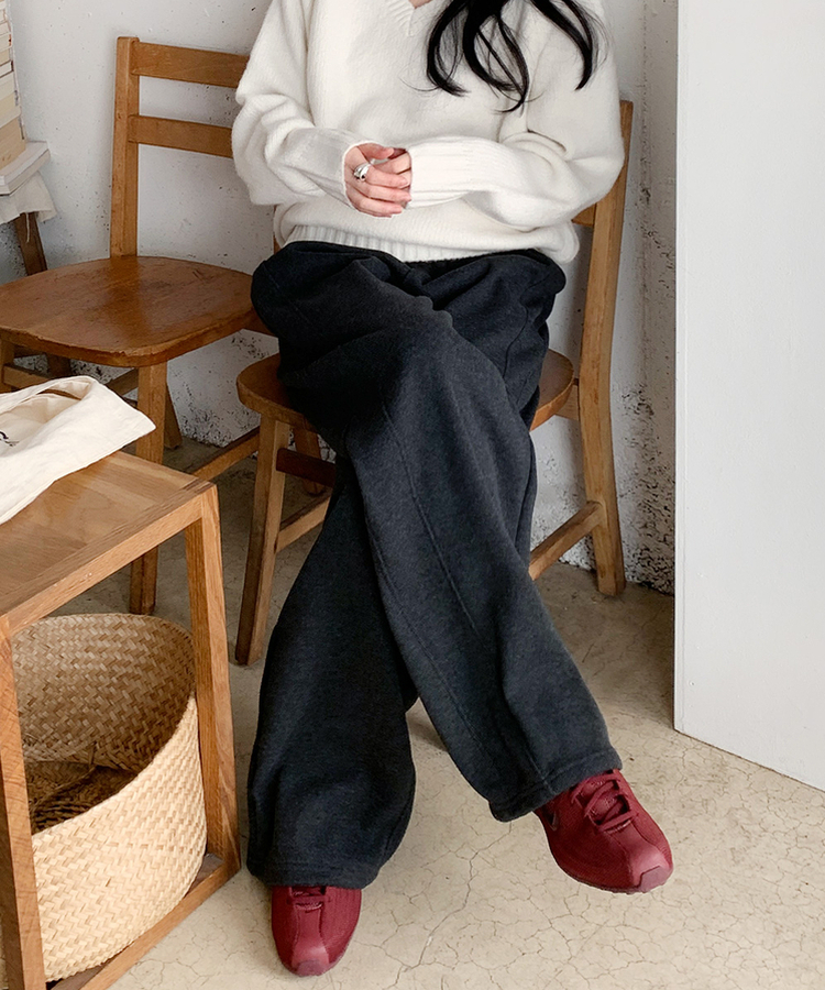 【起毛】サイドスリットバンディングパンツ CHARCOAL