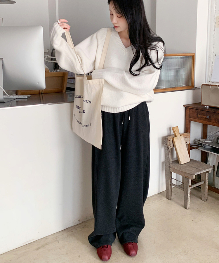 【起毛】サイドスリットバンディングパンツ CHARCOAL