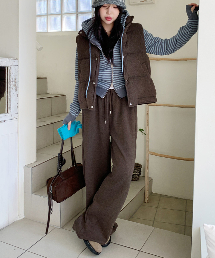 【起毛】サイドスリットバンディングパンツ BROWN