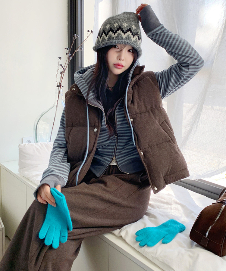 【起毛】サイドスリットバンディングパンツ BROWN