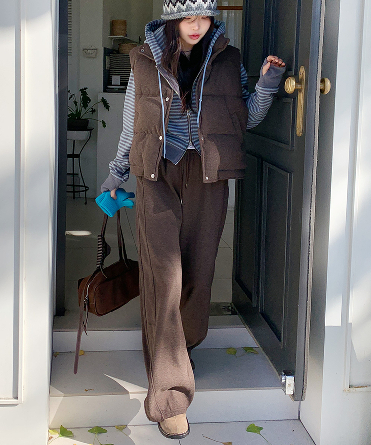 【起毛】サイドスリットバンディングパンツ BROWN