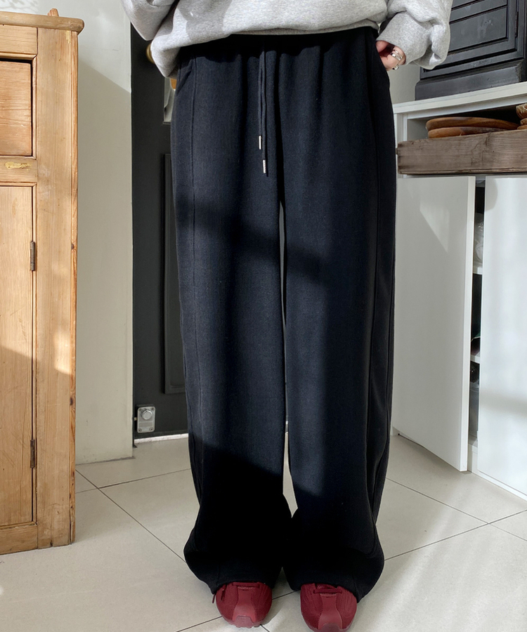 【起毛】サイドスリットバンディングパンツ BLACK