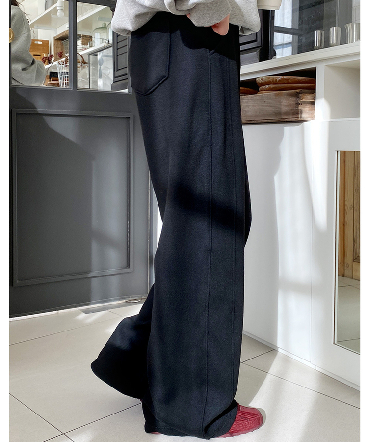 【起毛】サイドスリットバンディングパンツ BLACK