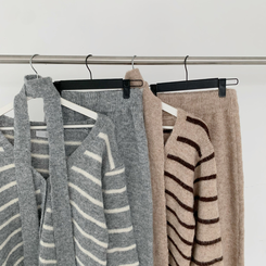 【SET マフラー付き】ストライプニットカーディガン ニットロングスカート