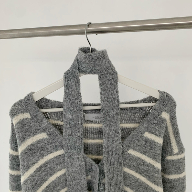 【SET マフラー付き】ストライプニットカーディガン ニットロングスカート