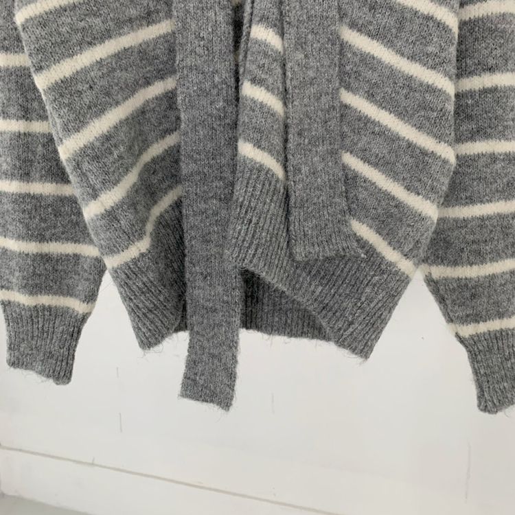 【SET マフラー付き】ストライプニットカーディガン ニットロングスカート