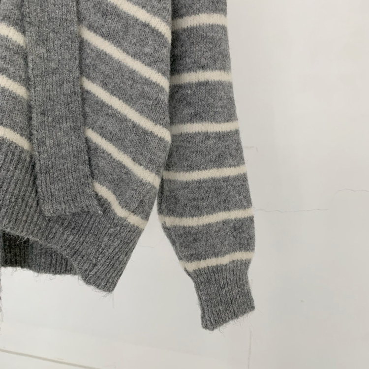 【SET マフラー付き】ストライプニットカーディガン ニットロングスカート