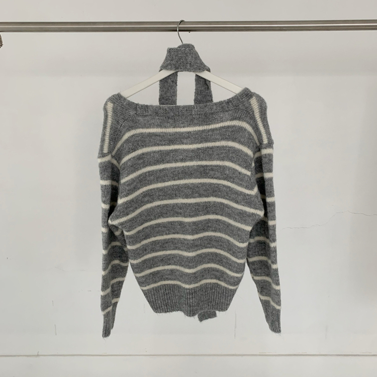 【SET マフラー付き】ストライプニットカーディガン ニットロングスカート