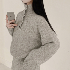 【SET】プチハイネックボタンニット ミニスカート LIGHT GRAY