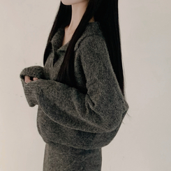 【SET】プチハイネックボタンニット ミニスカート CHARCOAL