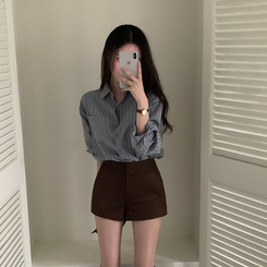 ツートンストライプスエードシャツ SKY BLUE