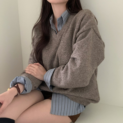 ツートンストライプスエードシャツ SKY BLUE