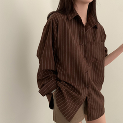 ツートンストライプスエードシャツ BROWN