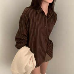 ツートンストライプスエードシャツ BROWN