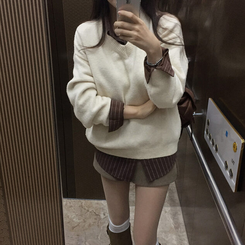 ツートンストライプスエードシャツ BROWN