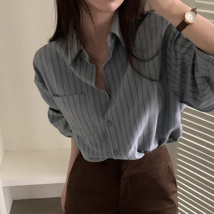 ツートンストライプスエードシャツ SKY BLUE