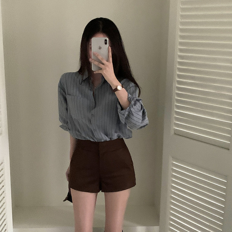 ツートンストライプスエードシャツ SKY BLUE