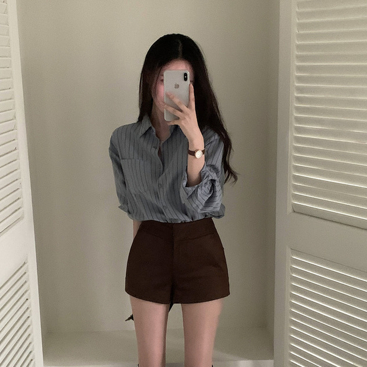 ツートンストライプスエードシャツ SKY BLUE