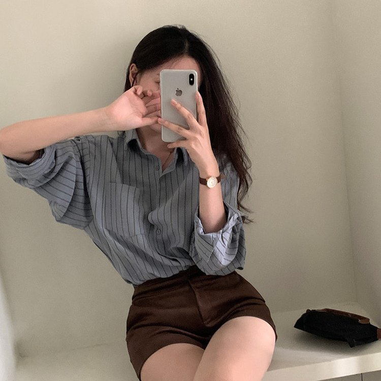 ツートンストライプスエードシャツ SKY BLUE