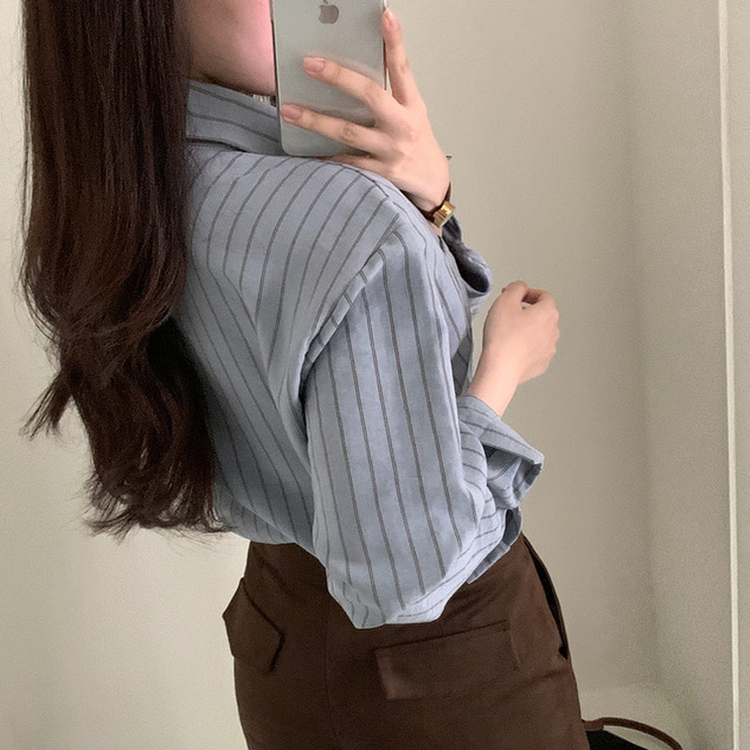 ツートンストライプスエードシャツ SKY BLUE