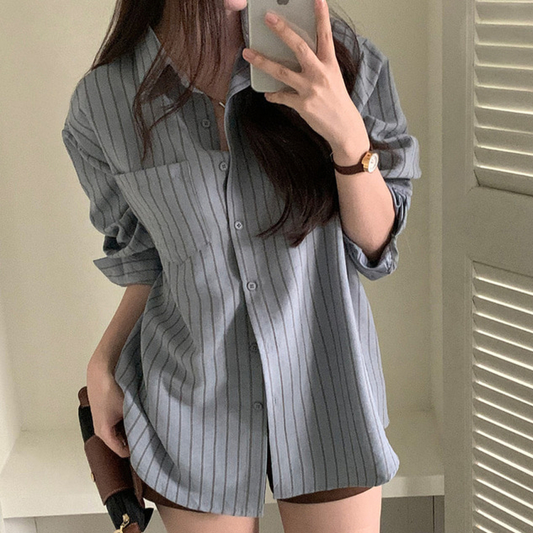 ツートンストライプスエードシャツ SKY BLUE