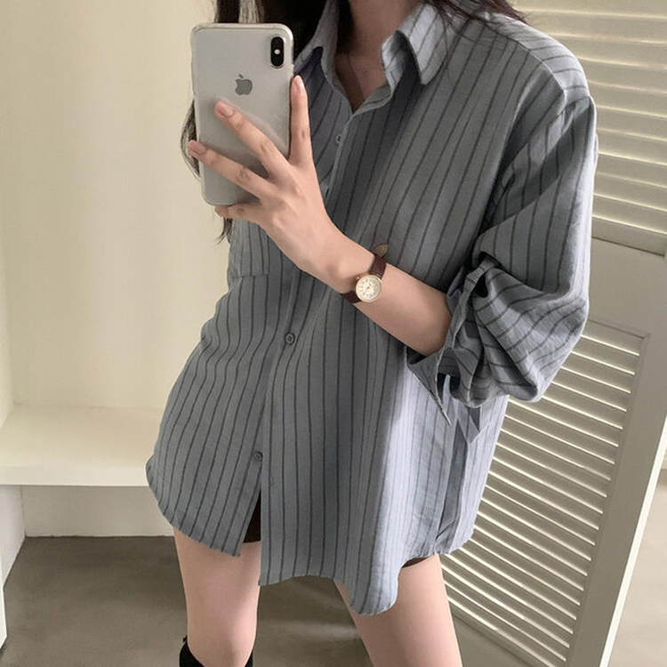 ツートンストライプスエードシャツ SKY BLUE