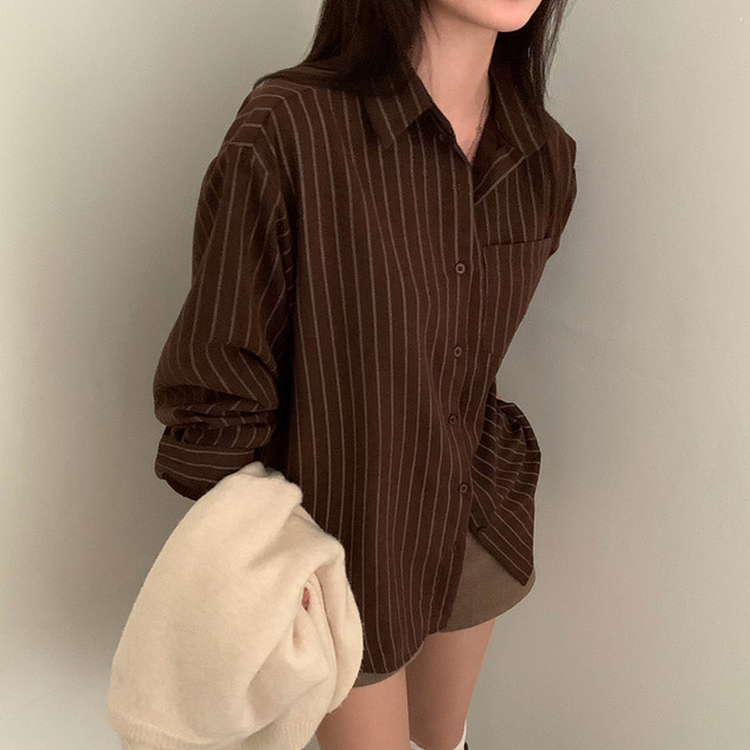 ツートンストライプスエードシャツ BROWN